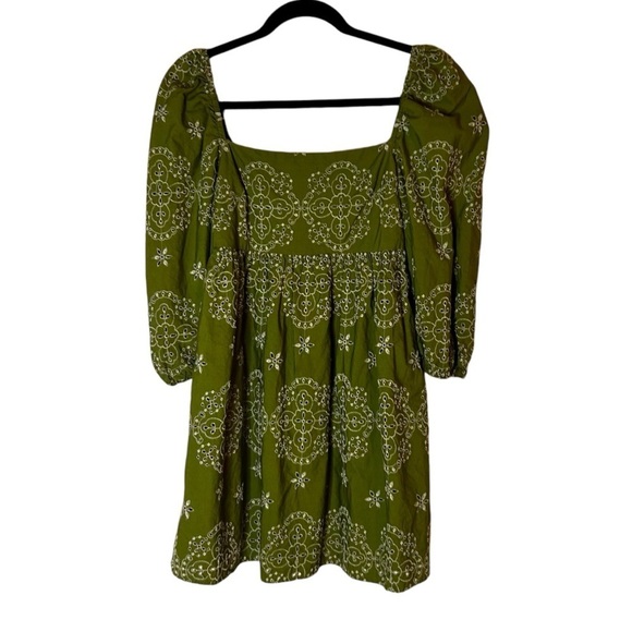 Zara Women's Blogger's Favorite Green Embroidered Puff Sleeve Dress- Size XS - Picture 4 of 16